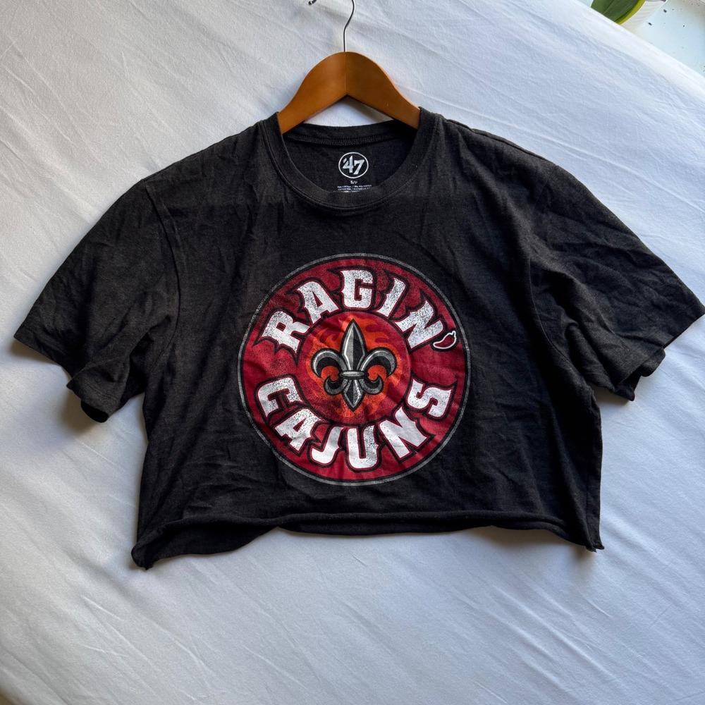 47 Brand Louisiana Lafayette Ragin Cajuns Crop Top T-Shirt Gray Small